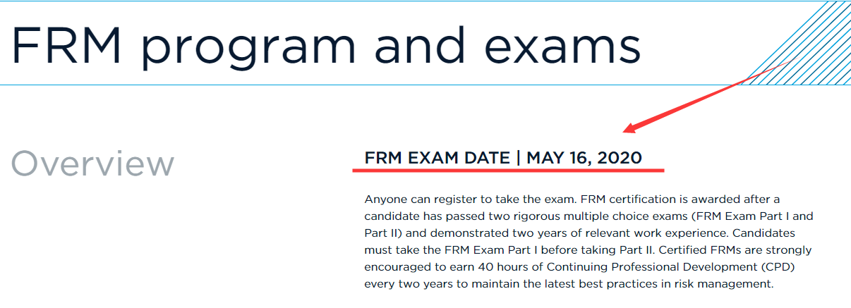 FRM官网上已经公布了2020年FRM考试时间安排表？赶紧来看看！